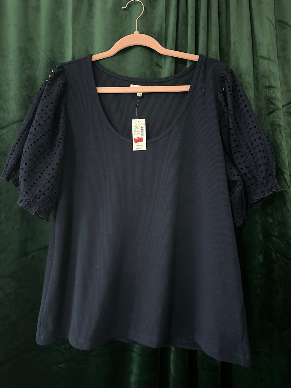 Women’s Navy Top with Eyelet Puff Sleeves